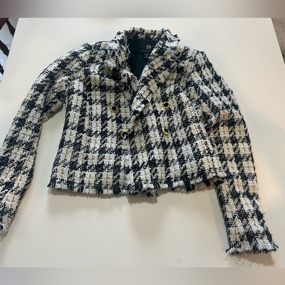 House of Harlow 1960 Metallic Wool Blend Plaid Tweed Blazer - Picture 6 of 9